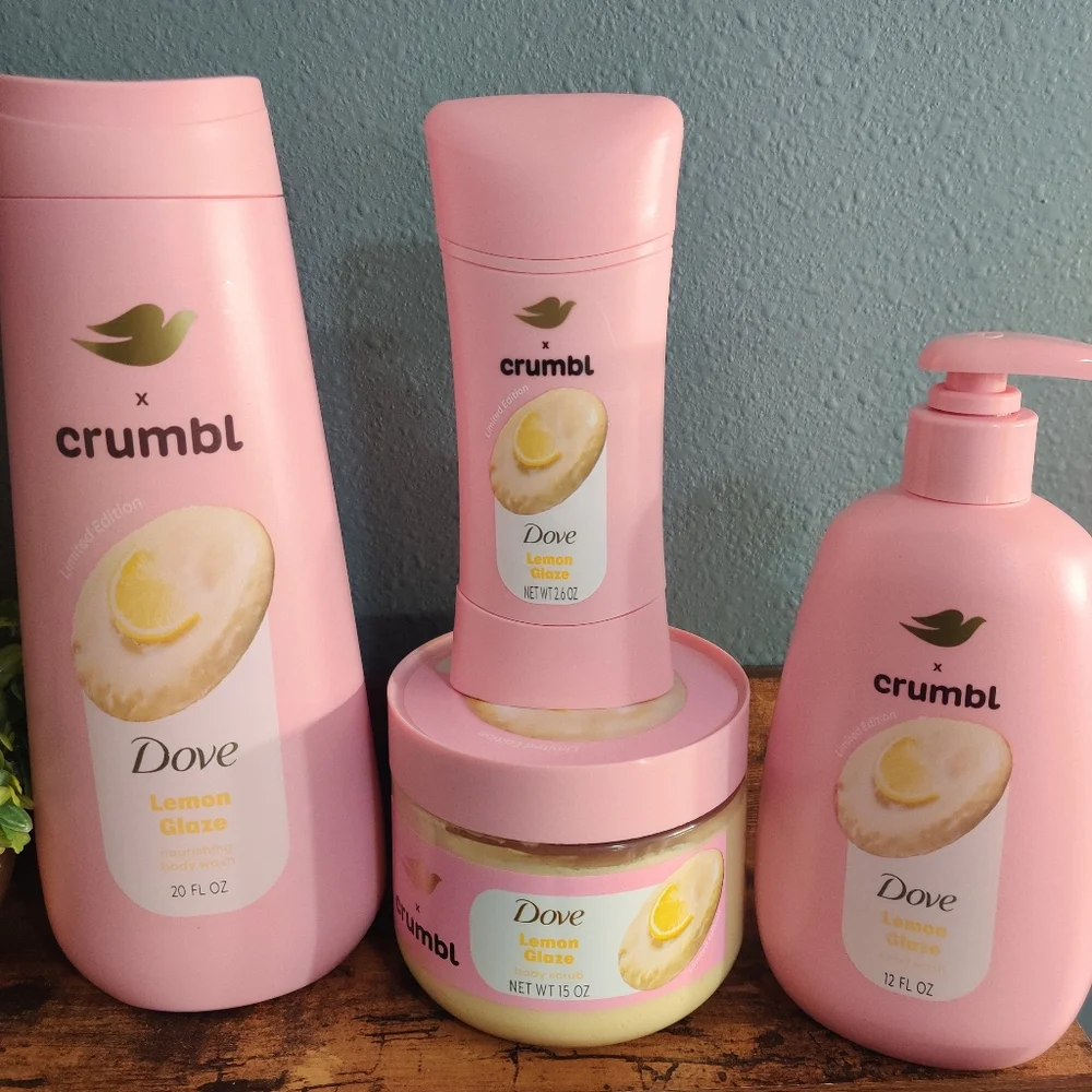 Dove crumble  set of 4 body hand wash deodorant scrub lemon glaze moistu…